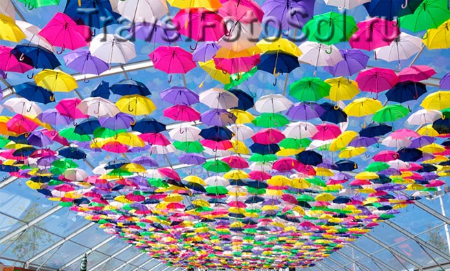 разноцветные зонтики в небе Агеда